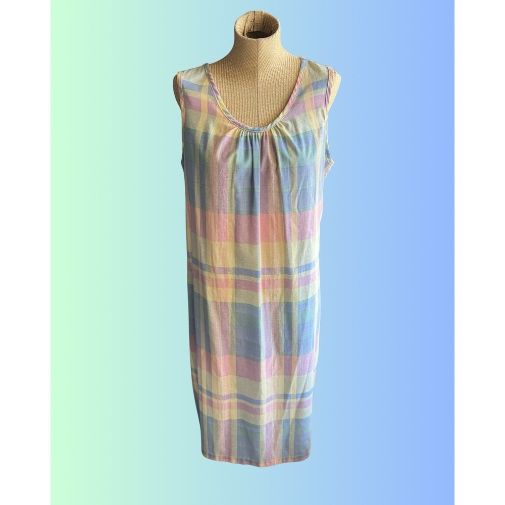 Vintage Blair Nightgown House dress Pastel Plaid Sleeveless Cool Cotton Fits M/L